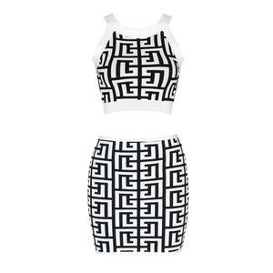 Balmain monogram cropped knitted top and skirt